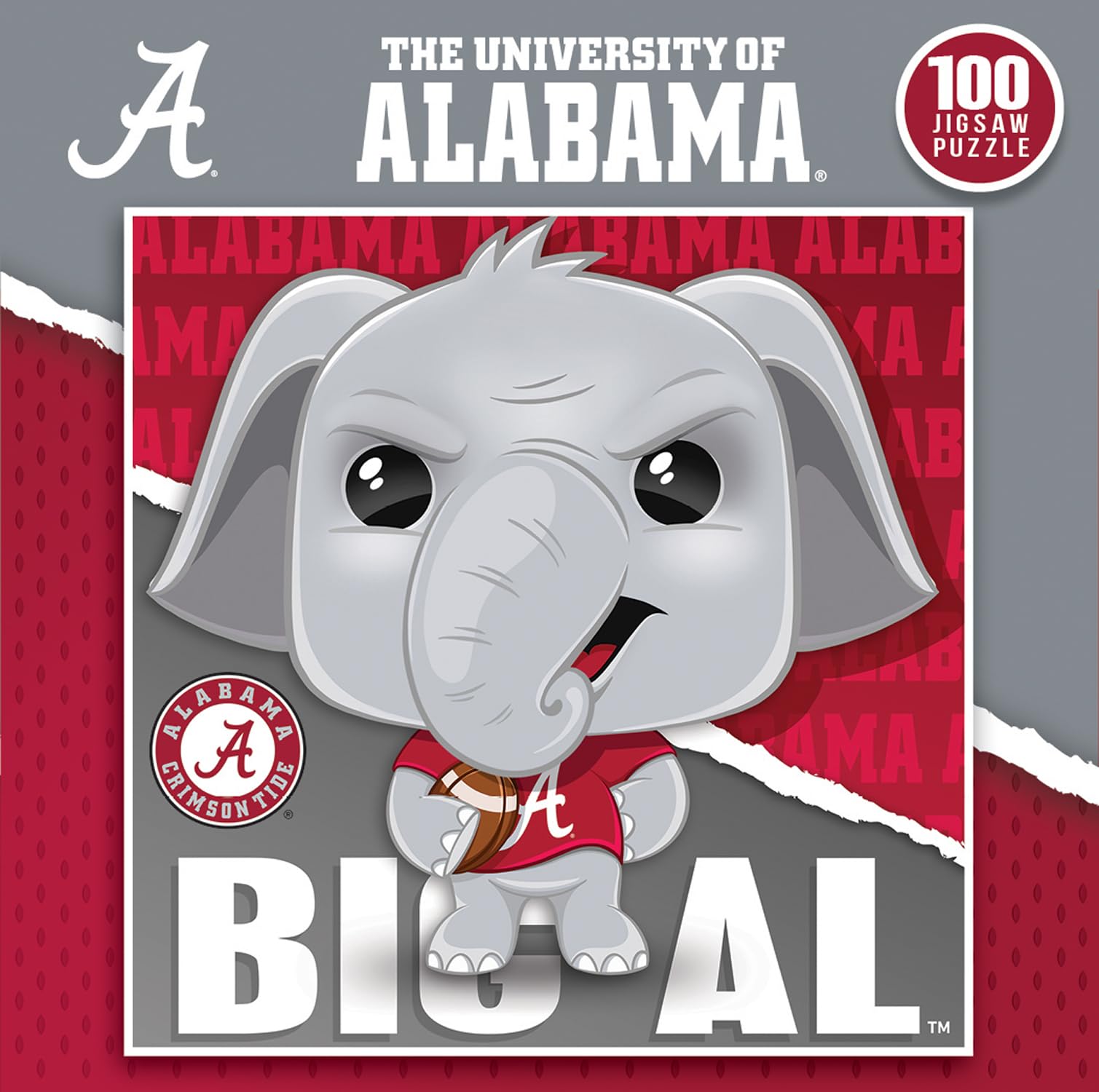 Alabama Crimson Tide NCAA Mascot 100 Piece Square Puzzle - Jigsaw Puzzle with Vibrant Artwork and Durable Pieces - Fun Family Activity, Brain