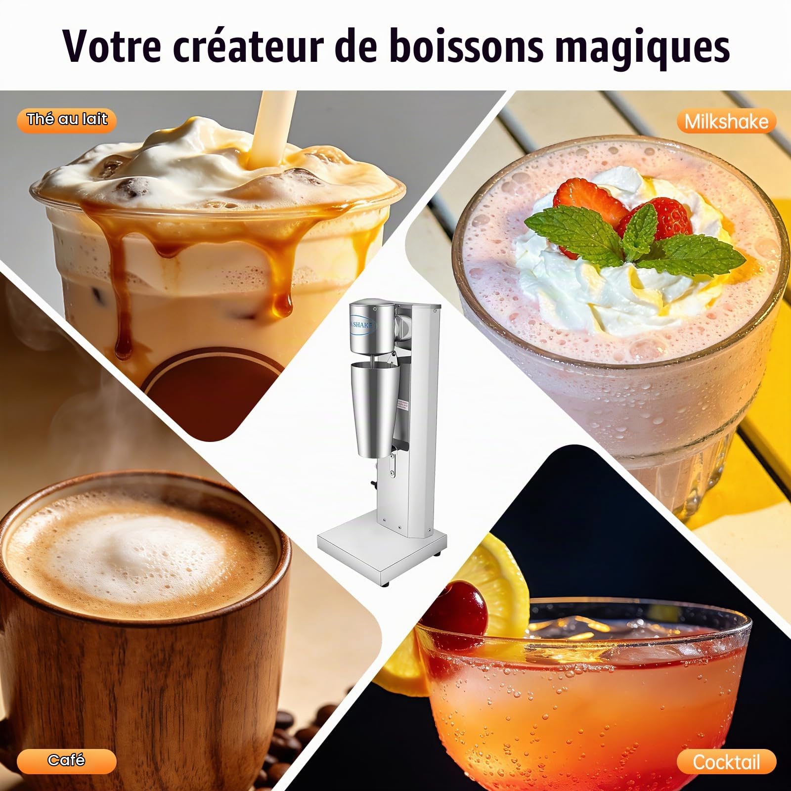 Milkshake - Mélangeur Vertical 650ml, Petit Électroménager 180W pour Shakes et Cocktails Protéinés