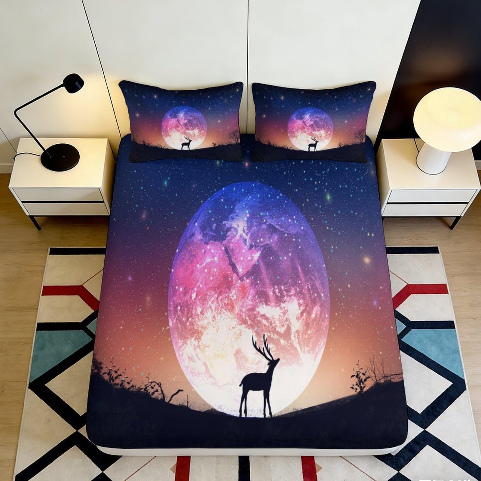 3D Printed Galaxy Starry Sky Fitted Sheet Microfiber Soft Durable Cosmic Nebula Mattress Cover for Bedroom Dormitory Guest Room Mattress Protection 120x200x25cm