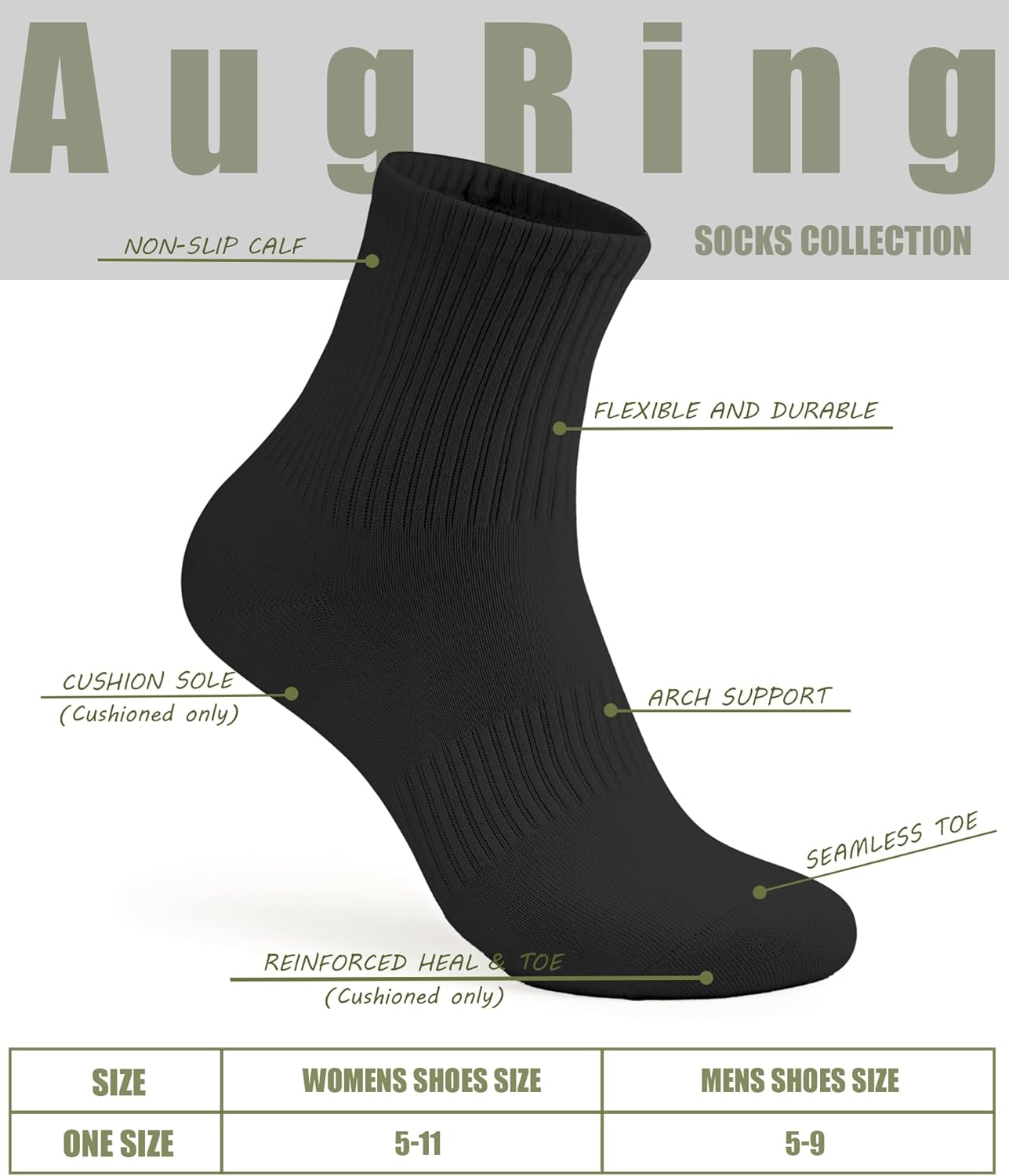 Women Crew Socks Casual Athletic Gym Running Cozy Cotton Calf Socks For Women 3-6 Pack Size 5-11 - Image 6