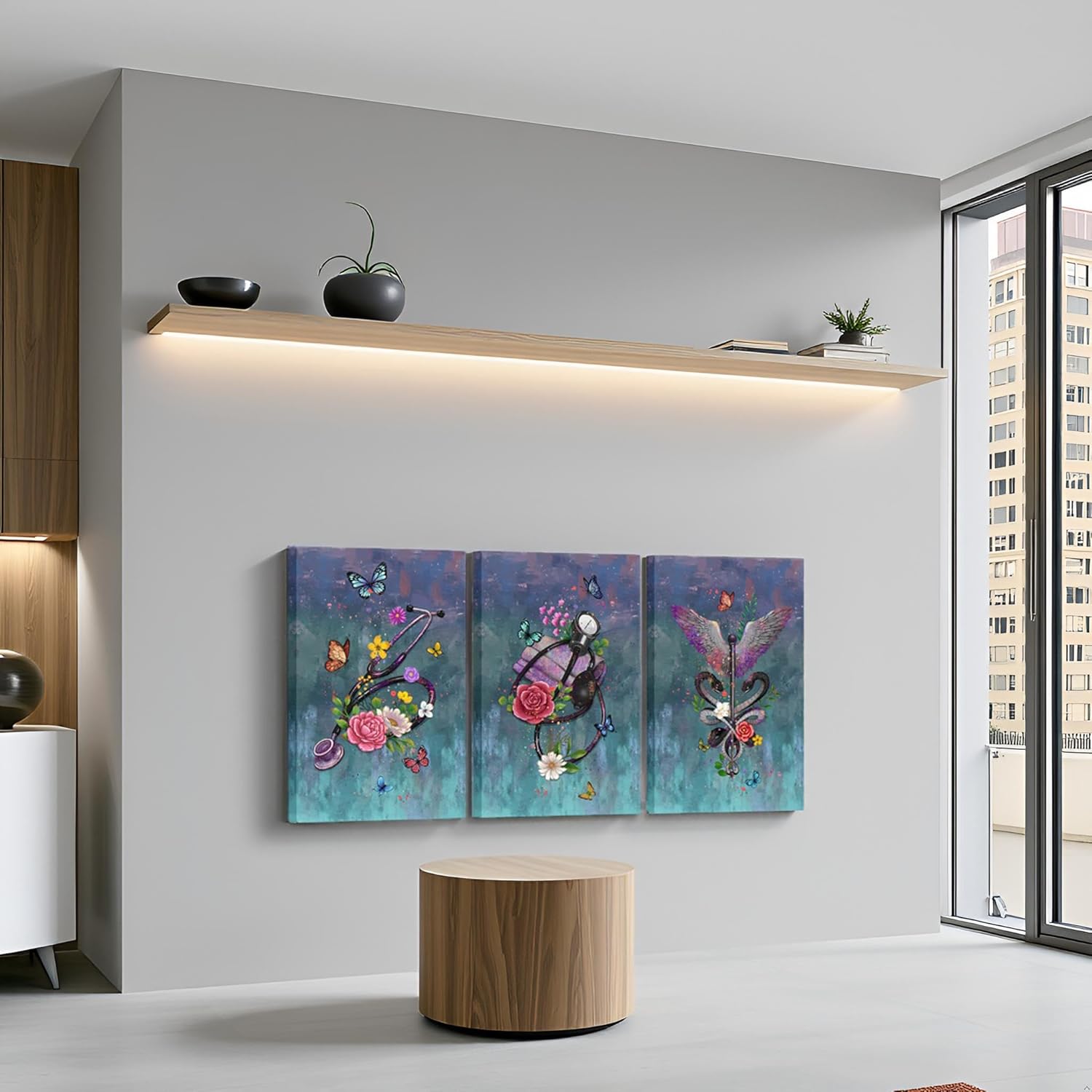 Conipit Medical Paintings Canvas Wall Art Stethoscope Canvas Picture Snake Wing Floral Butterflies Artwork for Hospital Clinic Wall Decor Gallery Wrapped Ready to Hang 16"x24"x3pcs - Image 5