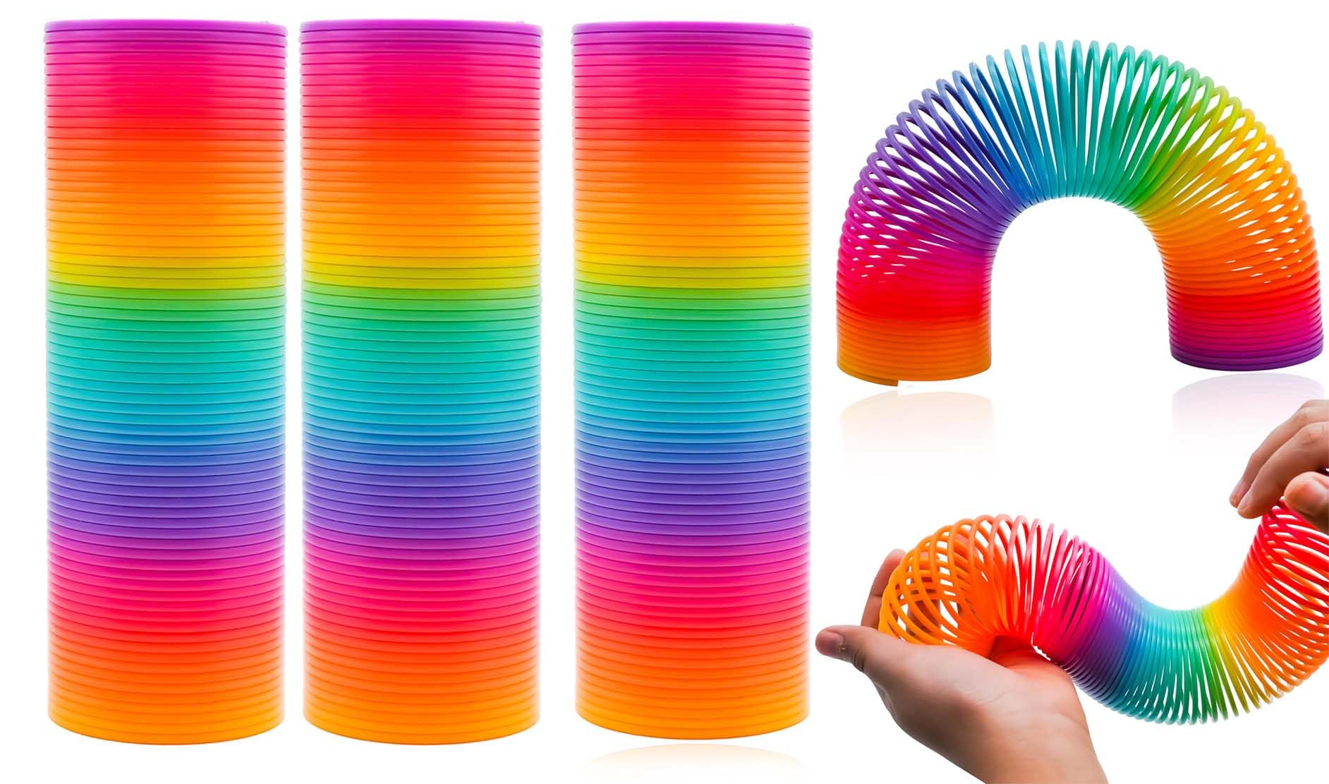 3x Super Long Rainbow Magic Spring Toy 15cm Large Slinky Coil Set Sensory Fidget Toys for Kids Adults Stretchy Walking Spring Stress Relief Party Bag Fillers Birthday Gift Set
