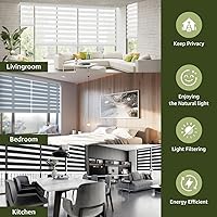 Vista 5 de FOIRESOFT Persianas y persianas enrollables de cebra sin cordones básicas, inalámbricas, blancas, 42 pulgadas de ancho x 64 pulgadas de alto
