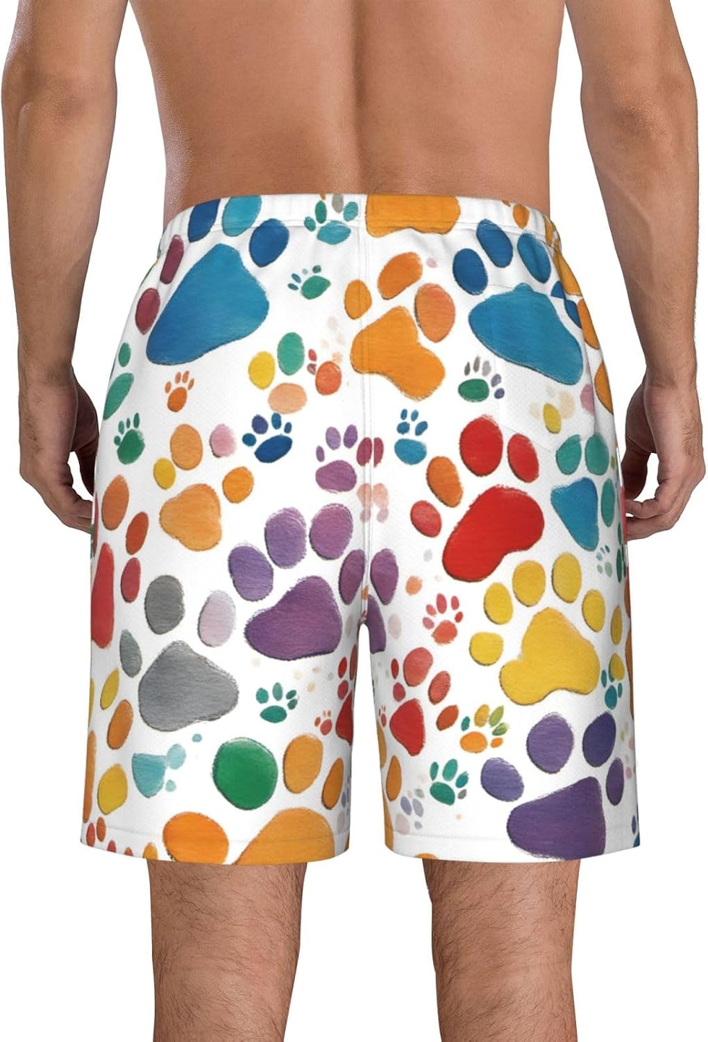Paw Prints Art 1 Print Men's Quick-Drying Shorts Casual Beach Pants Stretch Waist Shorts and Pockets