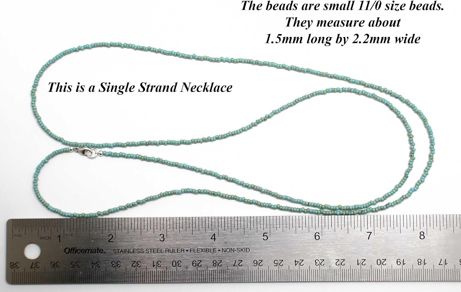Handmade Turquoise Blue Picasso Seed Bead Necklace, Thin 1.5mm Single Strand