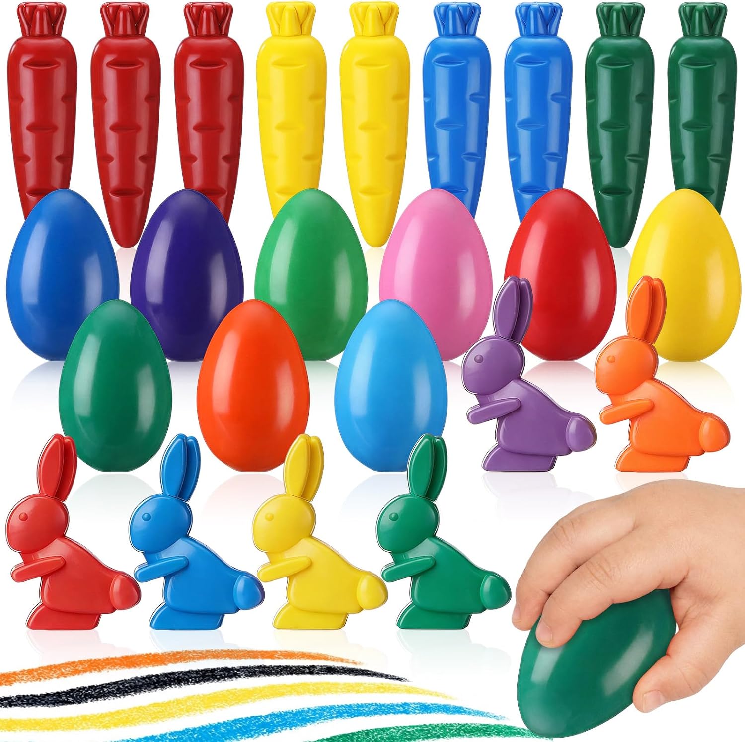 24 Pcs Easter Crayons Bulk Colorful Egg Bunny Carrot Crayon Washable Colored Palm Grasp Painting Supplies Gift Drawing Tools for Easter Home Art Basket Fillers