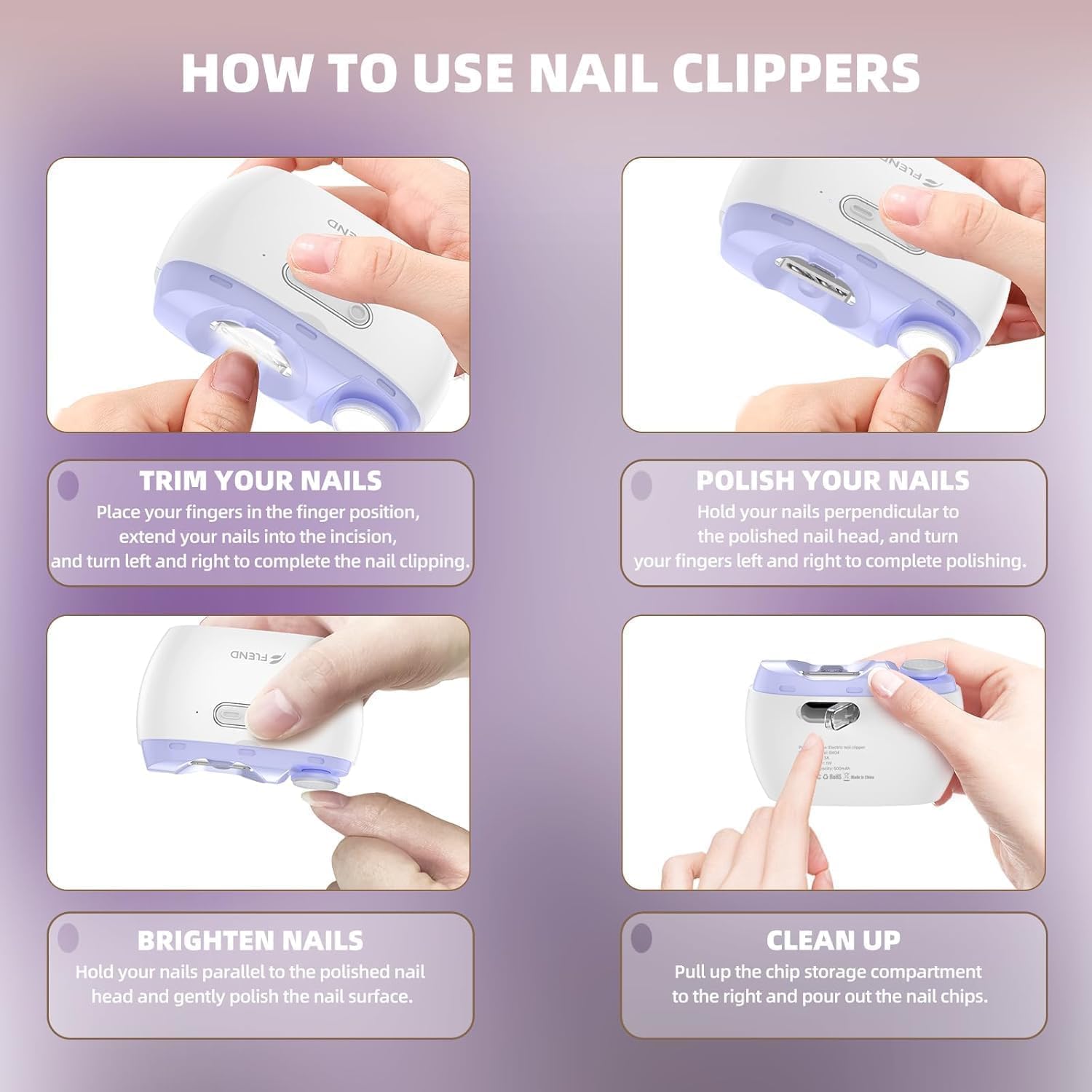 Elektrischer Nagelknipser, Automatischer 2-in-1 Nagelschneider & Feile, kabellos wiederaufladbar mit LED, sanft & leise, hautschonend für Babys, Kinder, Erwachsene, Senioren, sicheres Schneiden