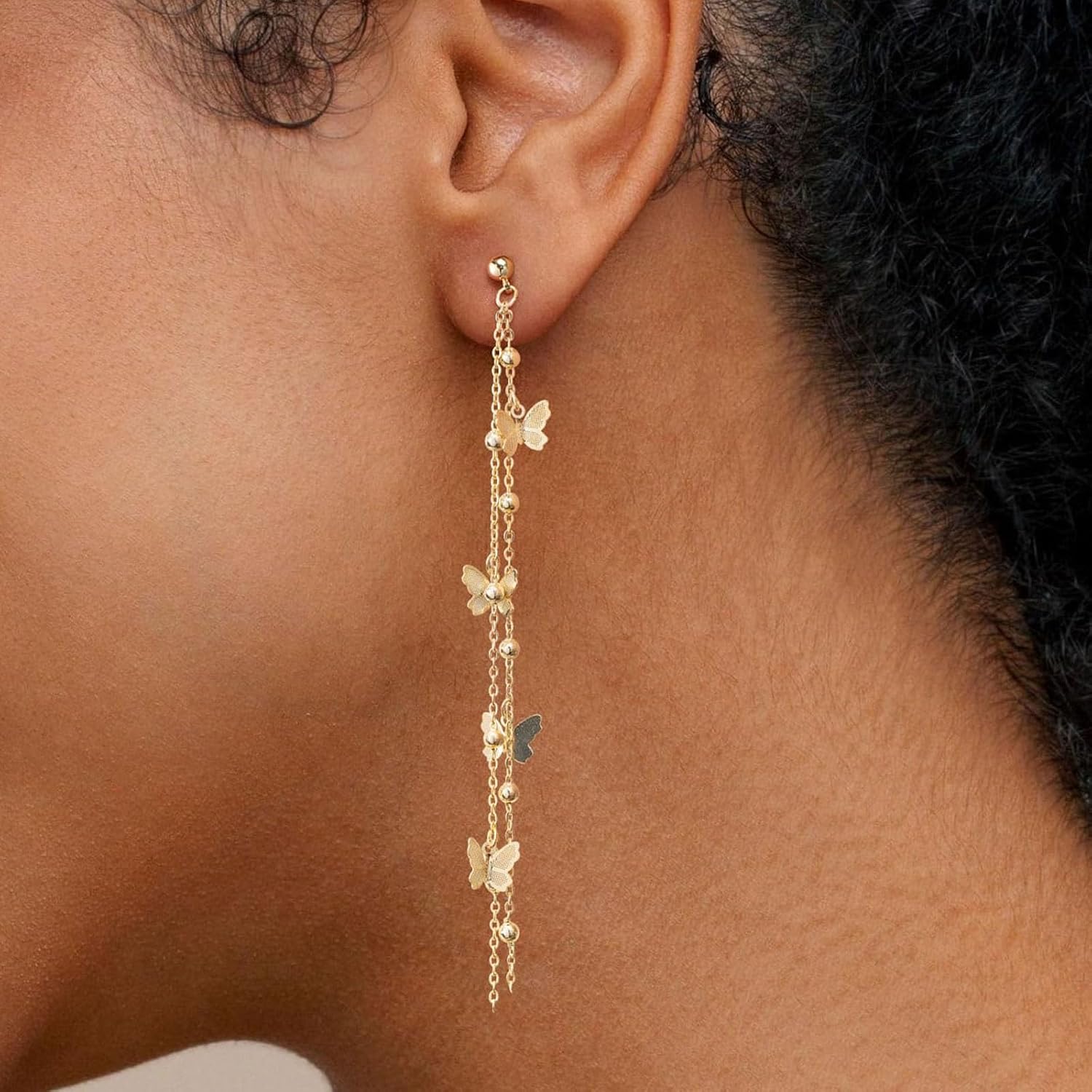 Gold Butterfly Dangle Earrings for Women - Hypoallergenic Nickel-Free Gold Plated Copper Lightweight Drop Earrings - Image 6