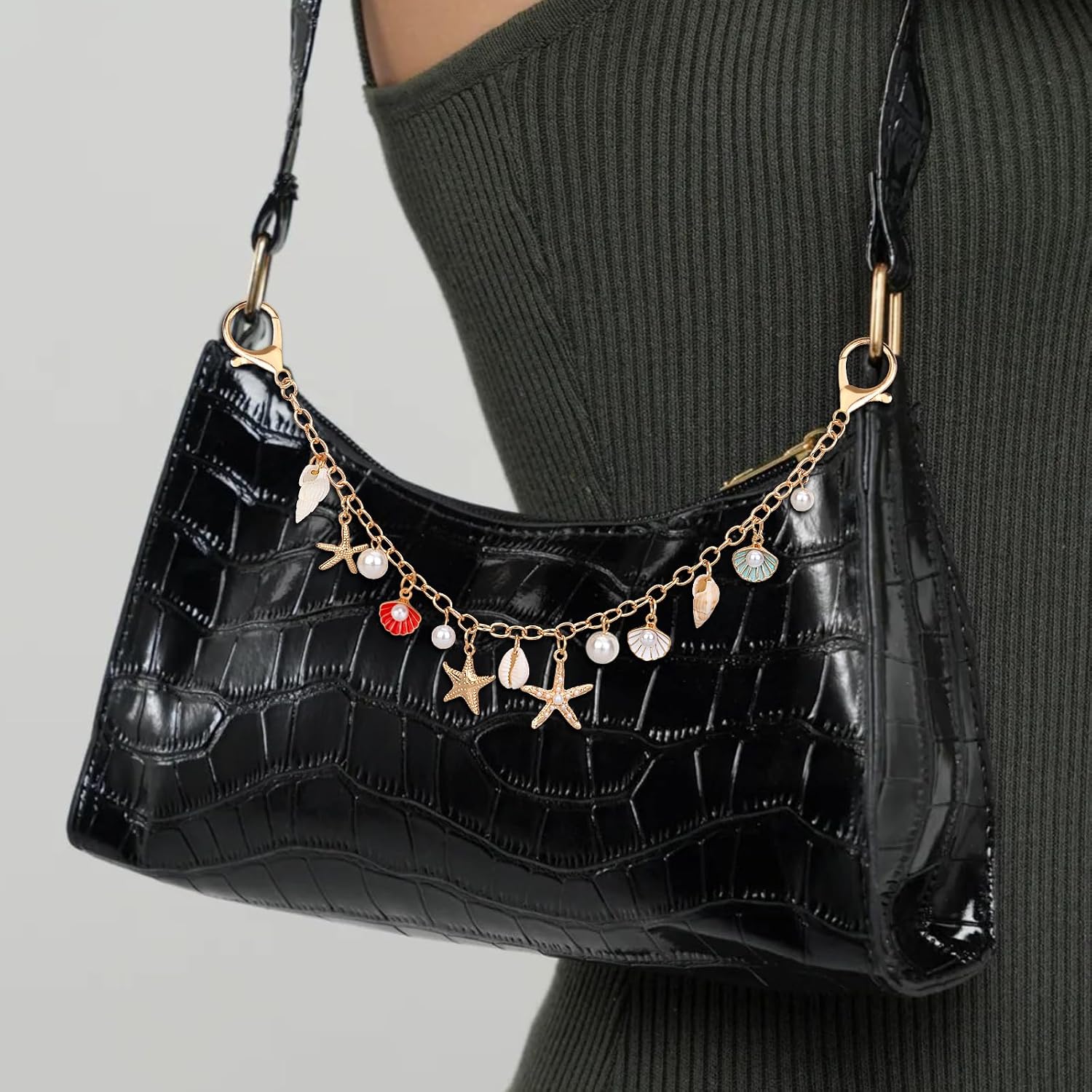 Seashell Bag Charms for Handbags, Bag Chains Purse Charms for Women, Purse Keychain for Decoration, Golden Bag Accessories Charm, Bag Chain Strap Replacement for Crossbody Tote Shoulder Bags