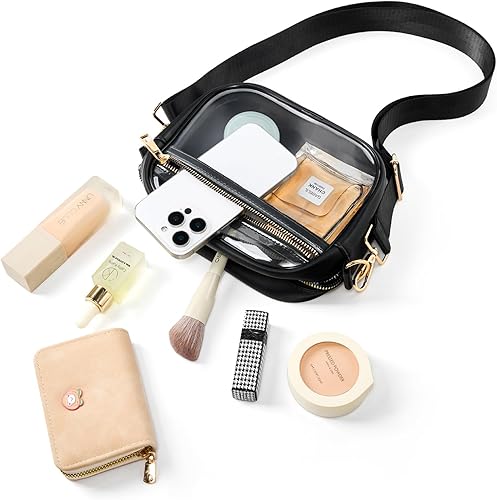 Vista 5 de Fibrdoo Bolsa transparente aprobada para estadios, bolsa cruzada de cuero transparente para conciertos, eventos deportivos, festivales