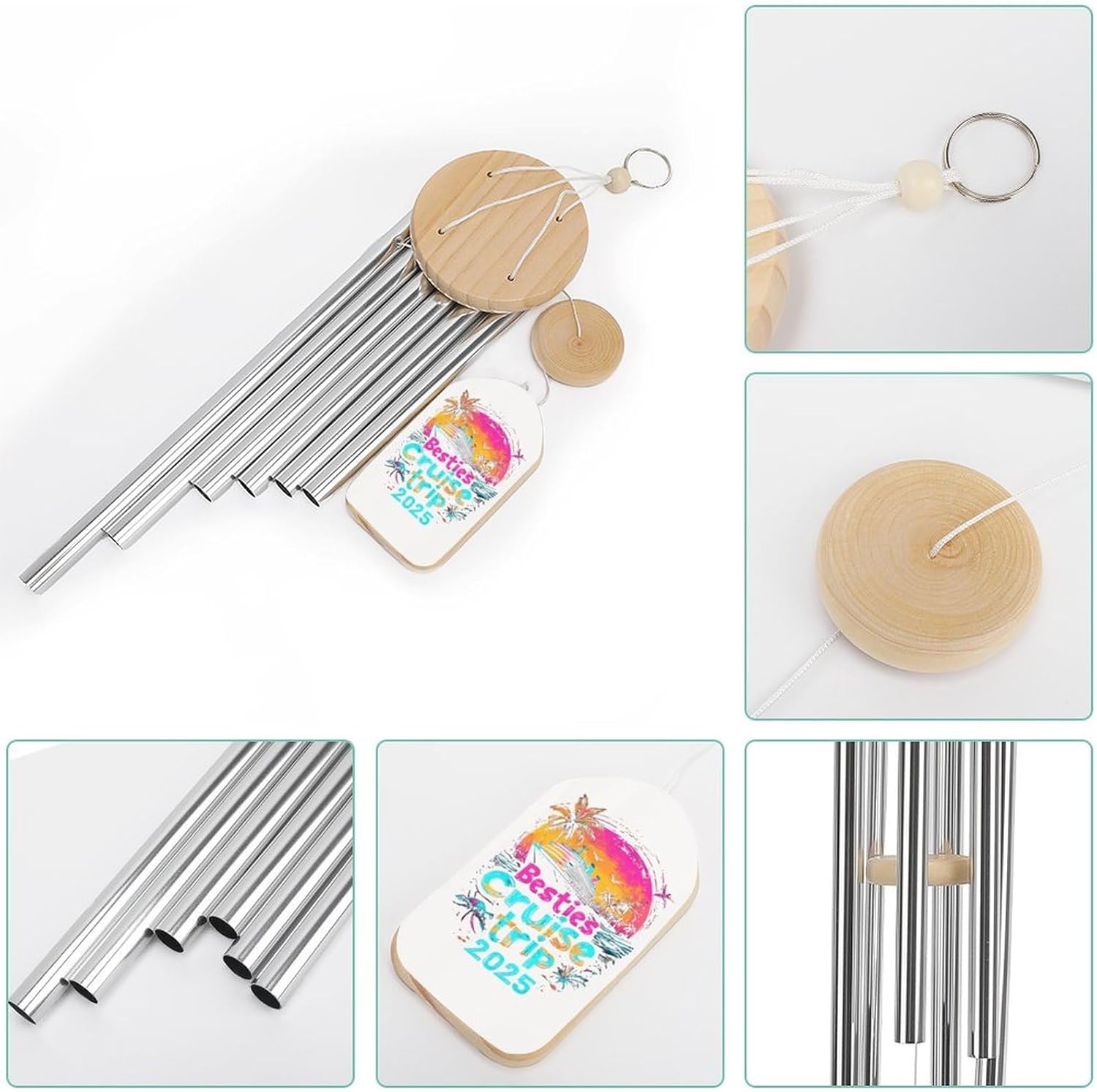 Bestiest Cruise Trip 2025 Memorial Wind Chimes with 6 Aluminum Tubes for Outside Deep Tone Garden Hanging Decor