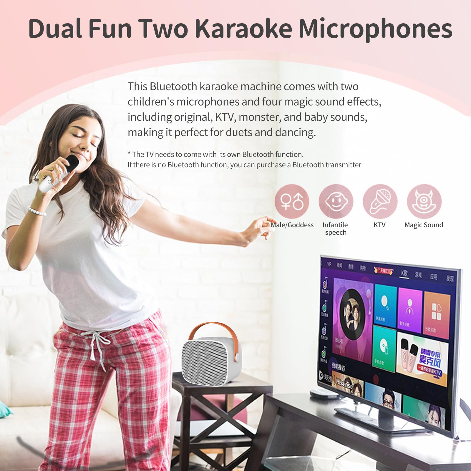 mikrofon do karaoke dla dzieci, urządzenie do karaoke z bezprzewodowymi mikrofonami, zabawka dla dzieci z efektami zmiany głosu i Bluetooth, dla chłopców i dziewczynek, biały
