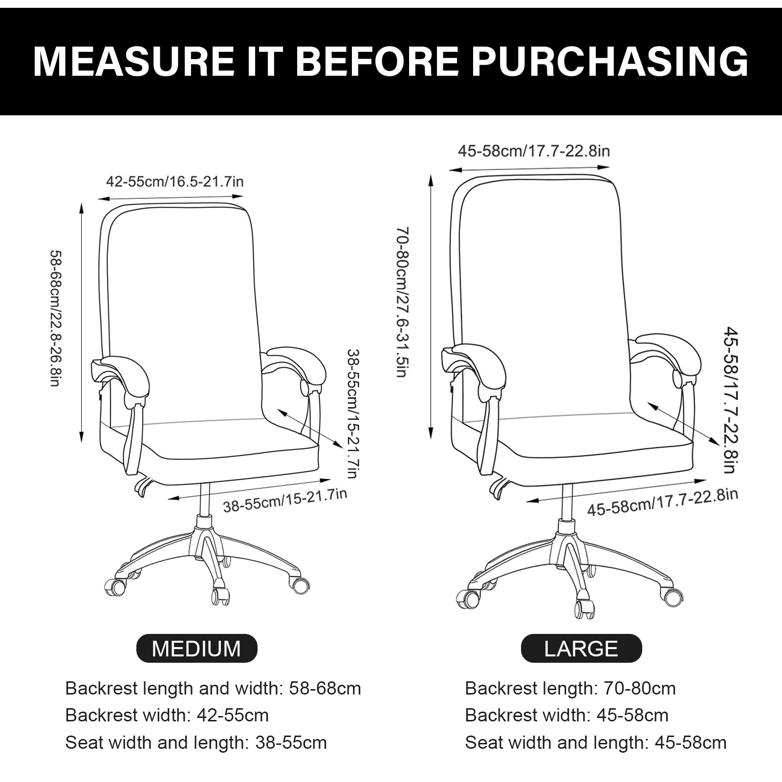 Jaotto Coprisedia Ufficio Elasticizzato, Fodere Coprisedia Girevole Ufficio Universale Lavabile Rimovibile, Coprisedia da Computer con Schienale, Copeture per Sedia da Ufficio(Bianco,Large)