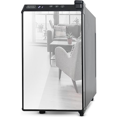 BLACK+DECKER Wine Cooler 8 Bottle,Wine Fridge Thermoelectric with Mirrored Front,Freestanding Wine Cooler Refrigerator &LED Display,BD60326