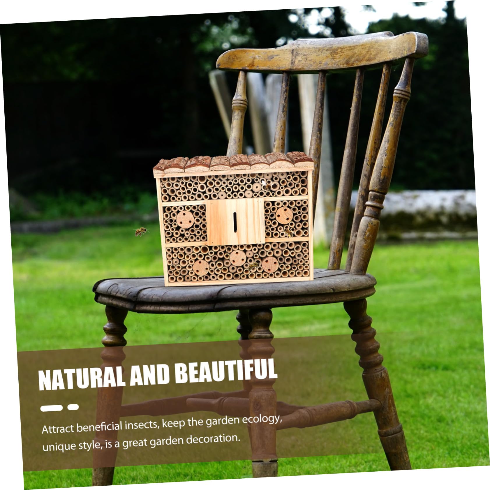 Gatuida Casetta per Insetti Mantiene L'ecologia del Giardino Beige in Legno Stile Baita Attrattore di Insetti Utili Rifugio e Api Solitarie per Giardino