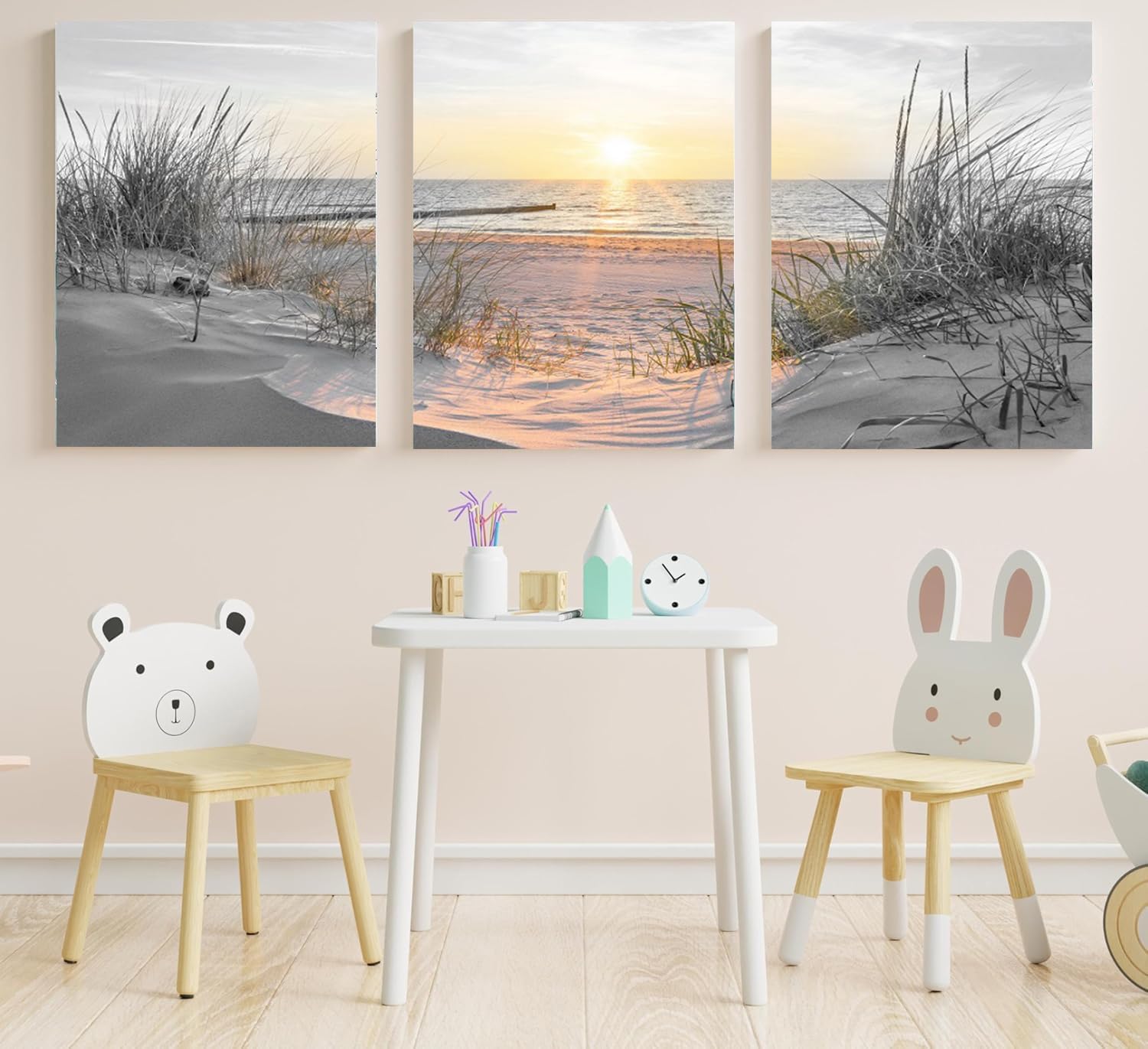 Yxbhhym Black and White Bathroom Wall Art Beach Picture Coastal Sunset Prints Ocean Postes for Living Room Decor Bedroom Seascape Artwork Sea Scene Painting Modern Office Decorations