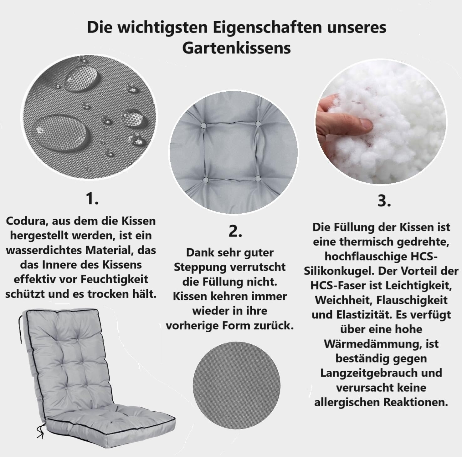Auflage Hochlehner Gartenstuhlkissen Sitzkissen 50 x 50 x 80 cm Sitzpolster für Stühle mit Hoher Lehne Bindebändern Gesteppt