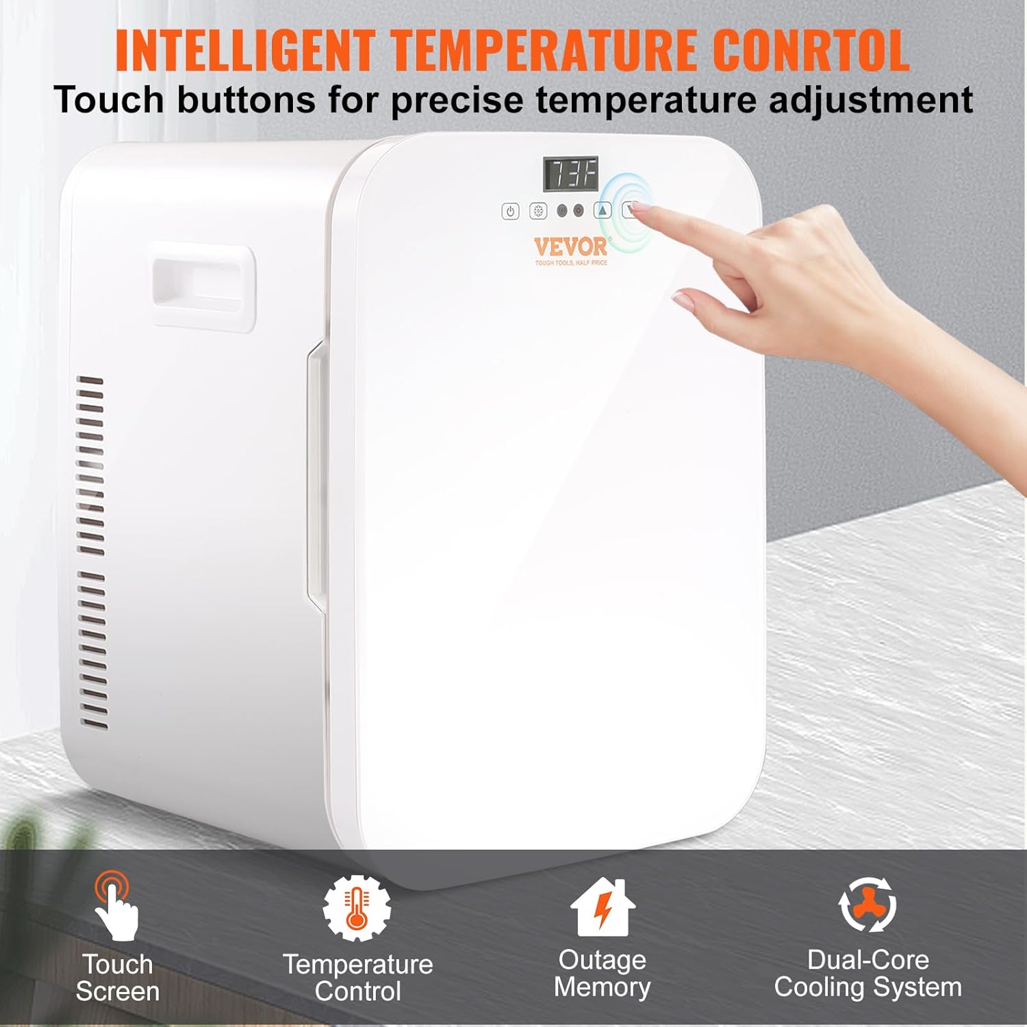 VEVOR Mini Fridge, 20L Skincare Fridges with Temper Control Touch Screen, Portable Small Beverage Refrigerator for Bedroom Office Car Dorm, AC/DC Cool Warmer for Cosmetic Drink Milk, White