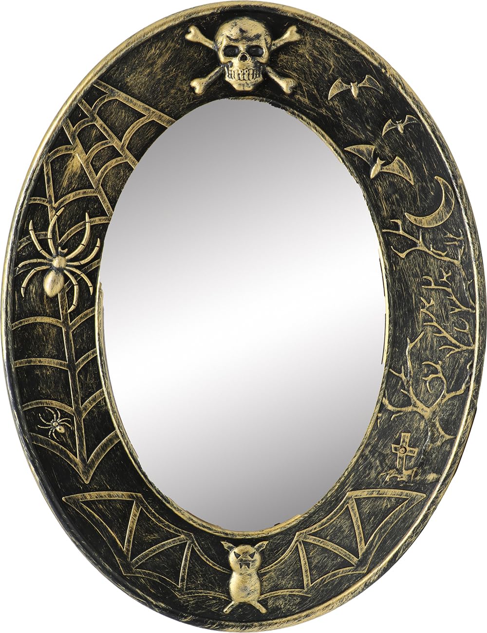 FIESTAS GUIRCA | Mirror with Light and Sound (9.8x12.6 in) - Scary Decoration for Halloween and Horror Parties - Includes Creepy Doll for Spooky Props - Ideal for Supernatural Settings - Bronze