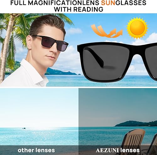 Miniatura 3 de AEZUNI Gafas de sol de lectura grandes para hombre, lente completa, 1.5, protección UV cuadrada, 1.00, 1.50, 2.00, 2.50, 3.00, 3.50 (no bifocales,