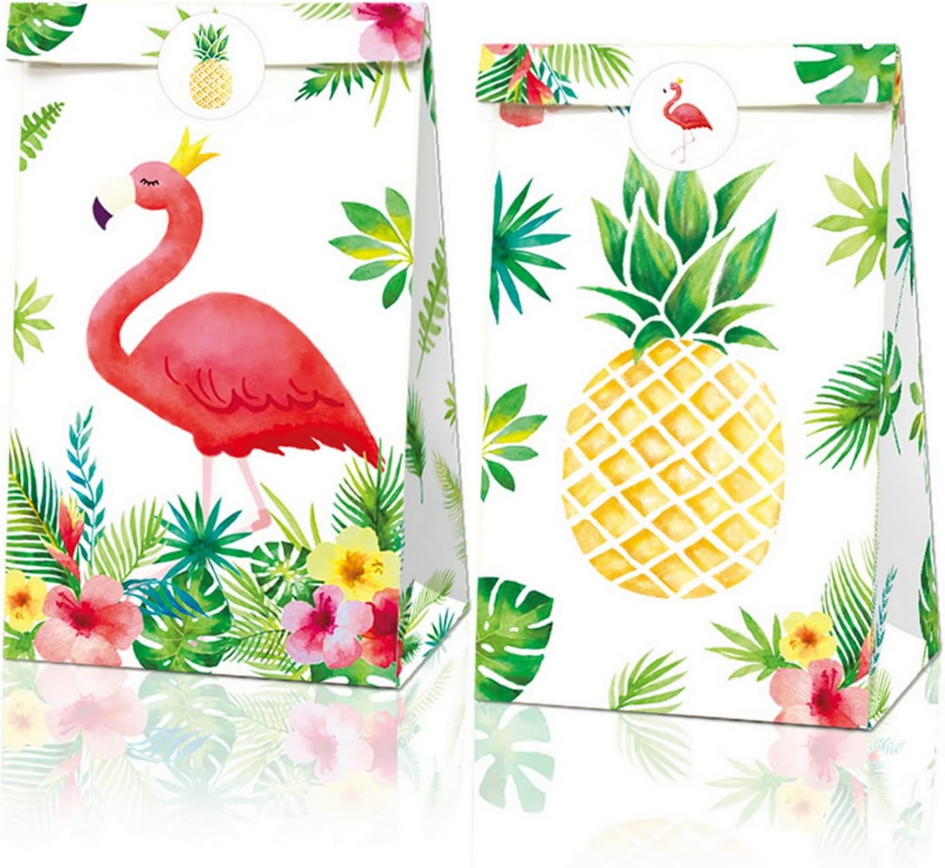 12 Pack Hawaiian Party Gift Bags, Flamingo Party Goodie Bags, Pineapple