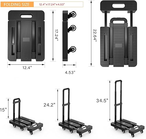 Miniatura 3 de Actualizado Carrito plegable con ruedas, carretilla de mano plegable resistente de 500 libras, diseño de fácil instalación, carretilla plegable,