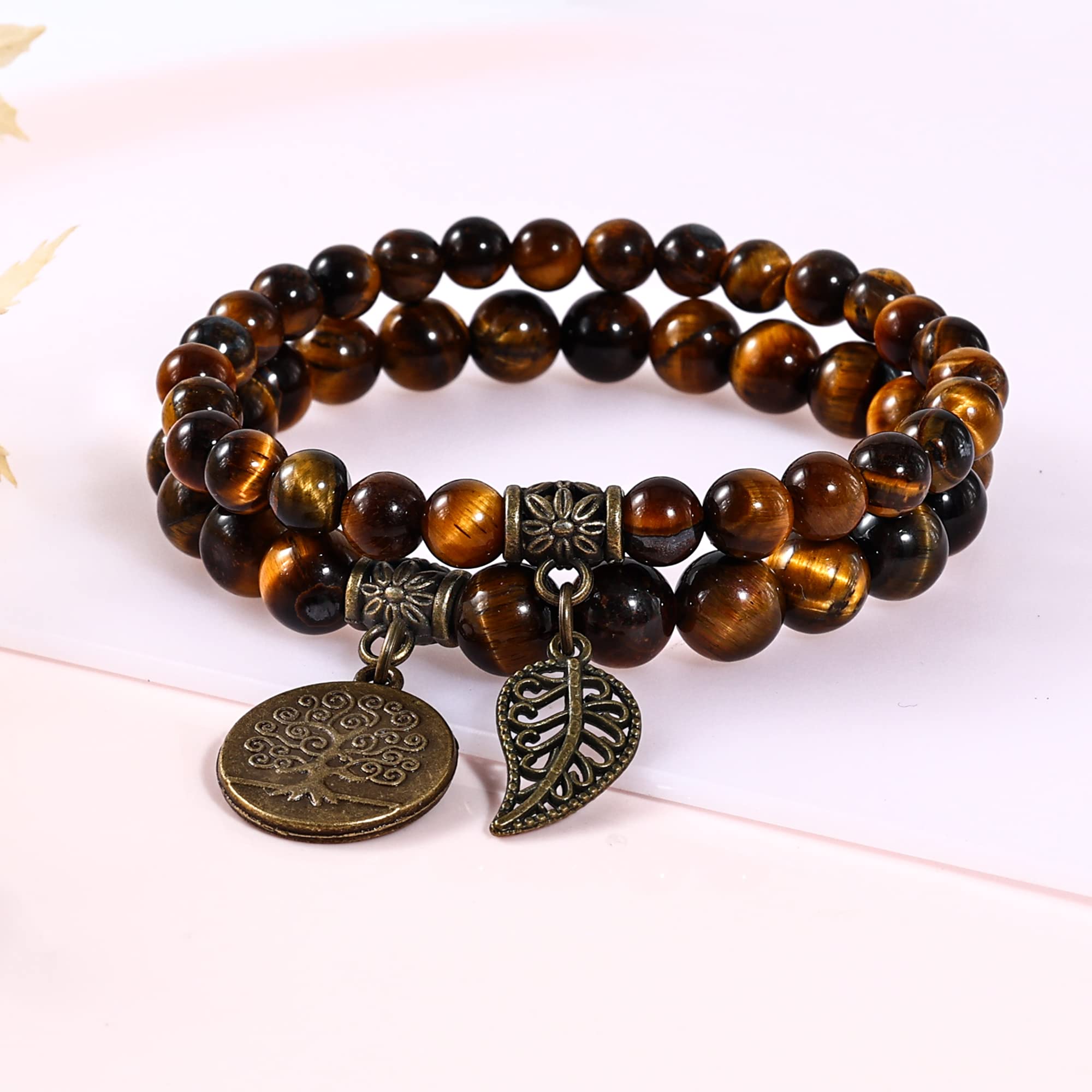 Farfume Braccialetti Chakra da donna - Bracciale con cristalli di pietre curative per donna Bracciale con pietre preziose naturali - Un set di braccialetti con doppia perla