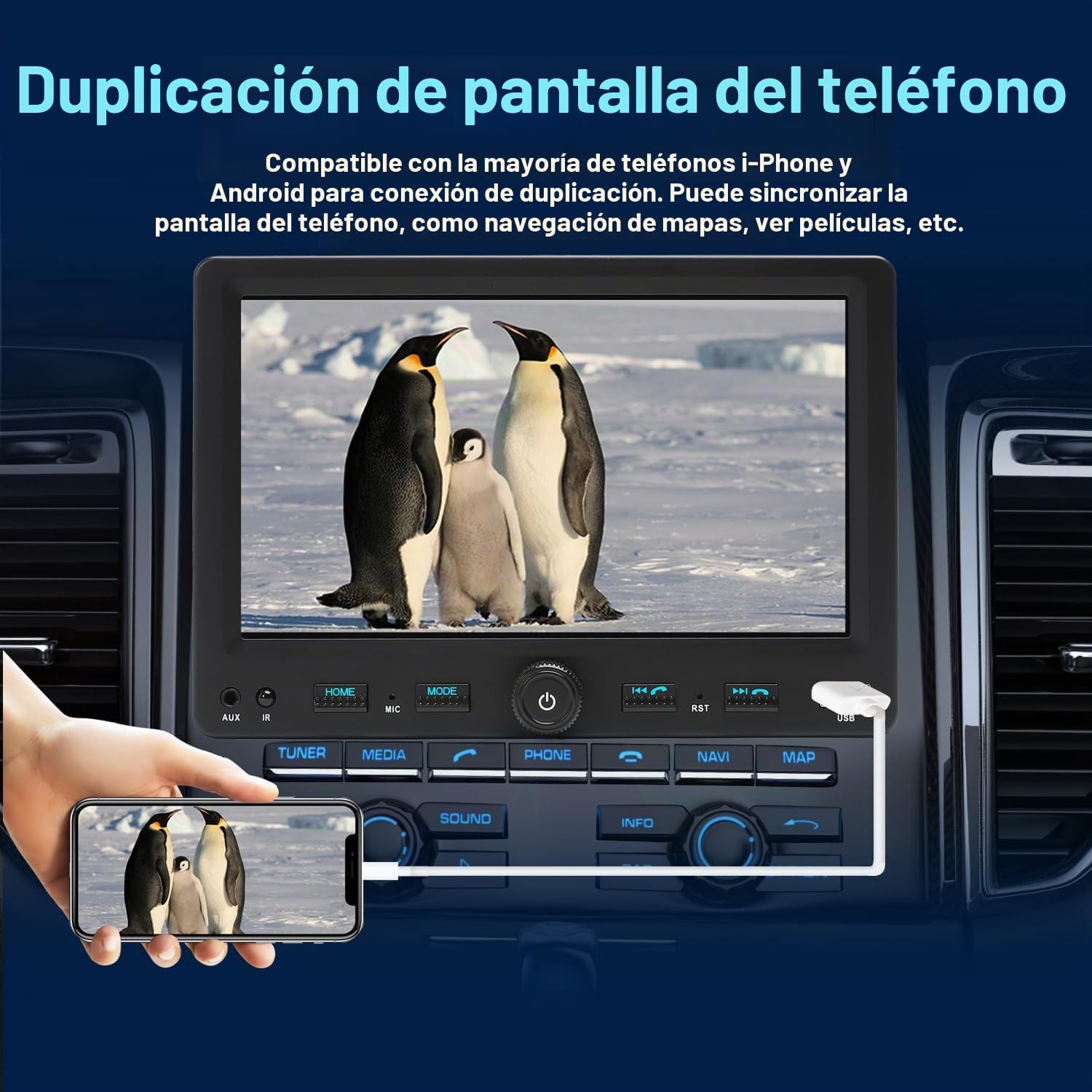Radio Coche 1 DIN con Pantalla táctil Ajustable (7") Compatible con [Wireless] Apple CarPlay/Android Auto Bluetooth Radio (Am/FM/RDS) USB (Tipo-C Carga rápida de 3A) Cámara de Respaldo AUX SD