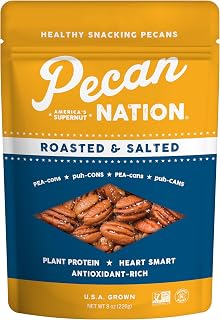 Pecan Nation Roasted & Salted Georgia Pecan Halves 8 oz., Natural, No preservatives, Antioxidant-Rich, Low Carb, Dry Roasted, Healthy Snacking Pecans for Adults and Kids