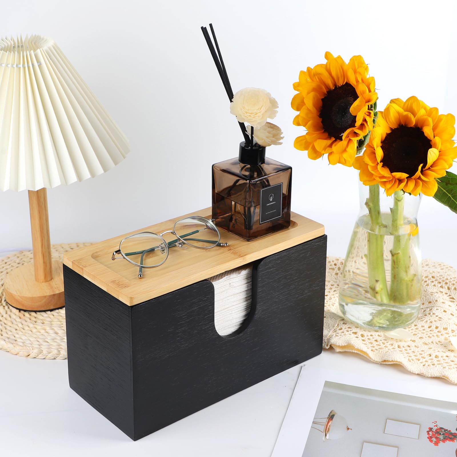 Dispenser Asciugamani Di Carta In Bambù - Da Parete O Tavolo, Nero - Foto 2