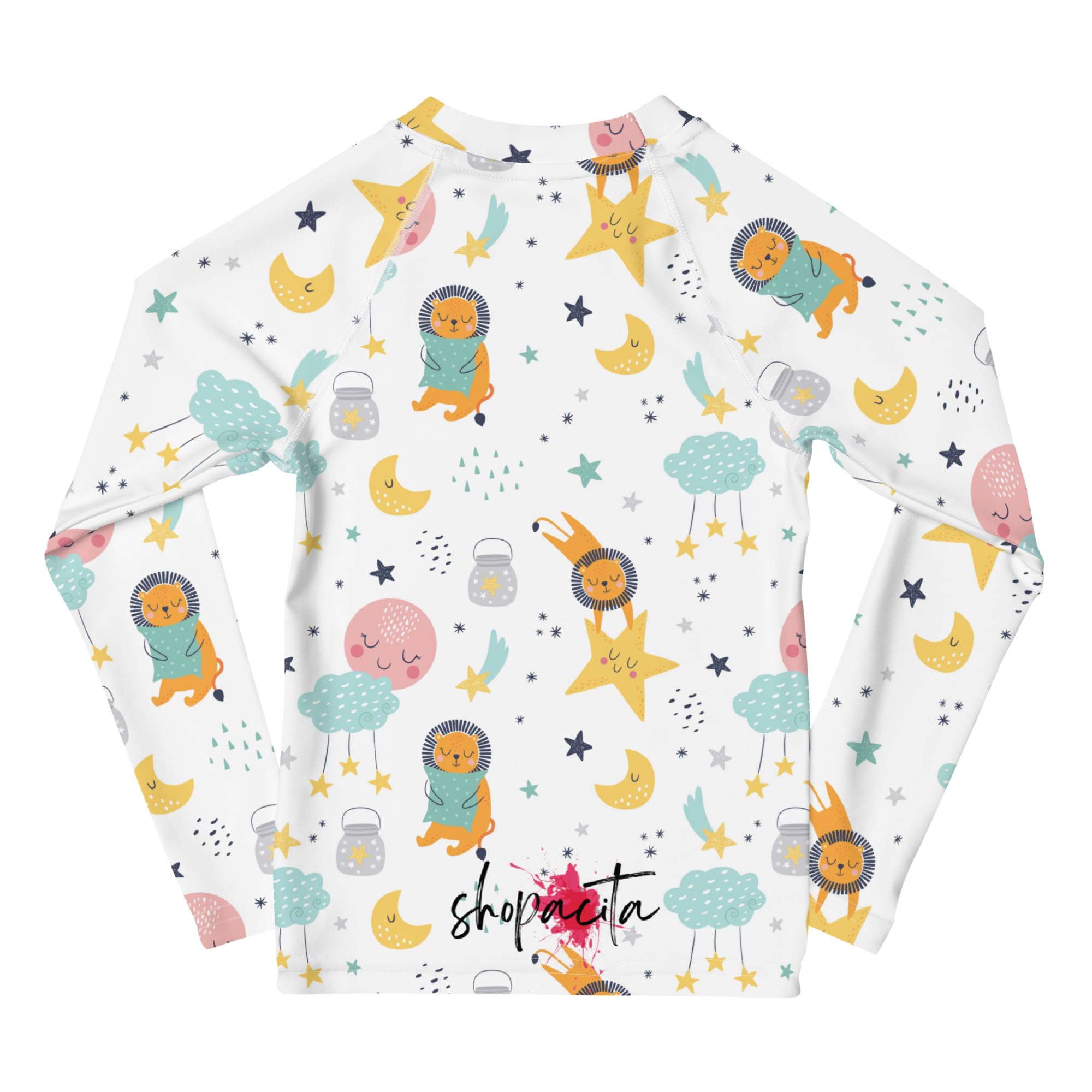 Rashguard Kinder Jungen, Langarm, Badeshirt, Schwimmshirt, Sonnenschutz, Badebekleidung, Schnelltrocknend, UPF 50+, Rash Top mit Print, Rash Guard Shirt, UV Shutz, Cute Lions, 92-128 cm (6/7)