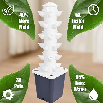 Hydroponics Growing System, 6 Tier Hydroponic Planting Tower, with 10L Water Tank, Indoor Soilless Cultivation System, Efficient Home Gardening for Herbs, Fruits, Indoor Gardening Kit (Gray)