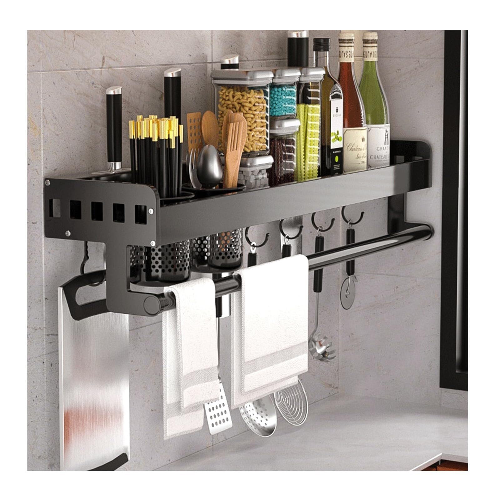 GLJTUO Wall-Mounted Metal Spice Rack, 60cm - Hanging Condiment & Utensil Holder for Kitchen Storage -, Stylish & Space-Saving Solution (60 cm),60 cm