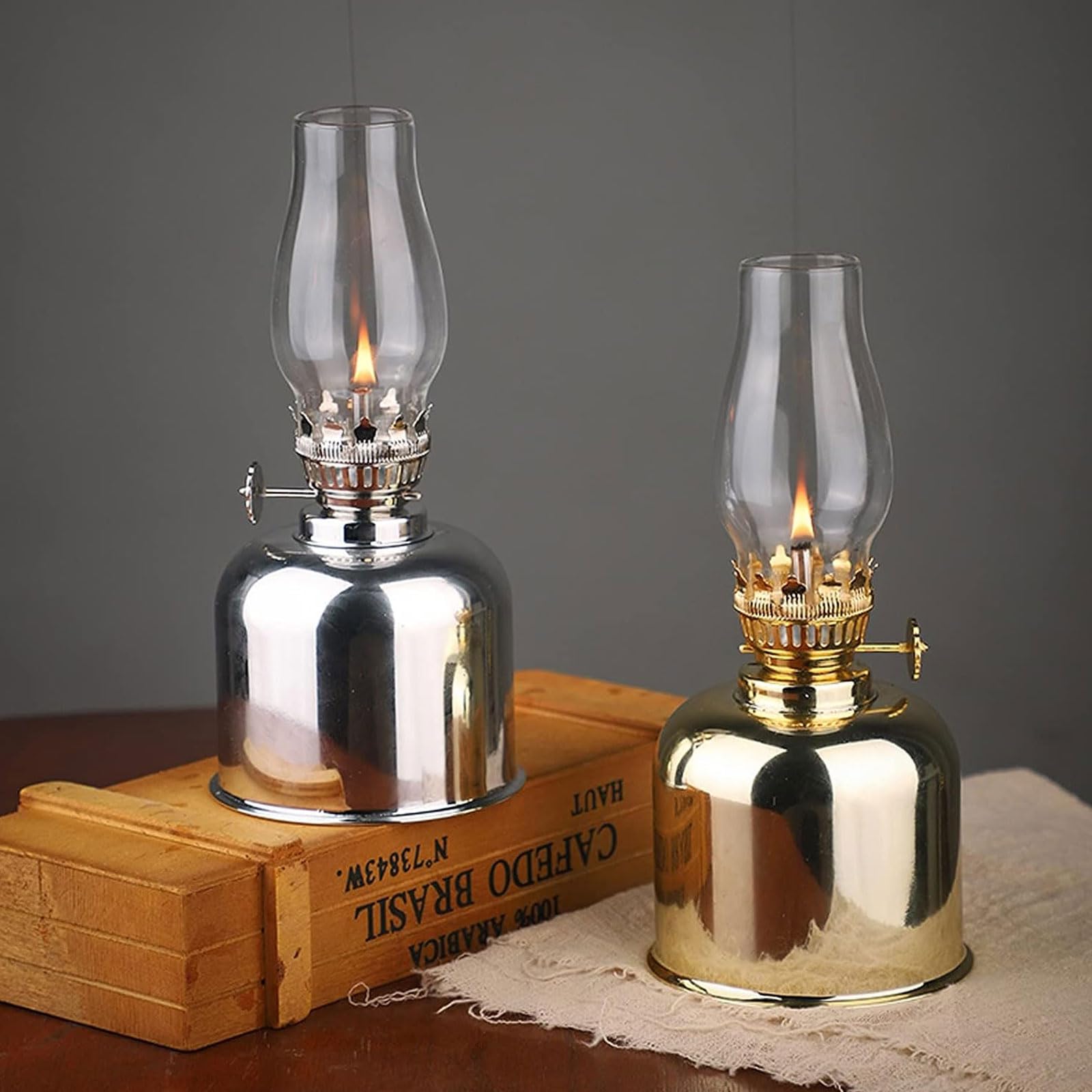 Lampe À Kérosène Miroir 7,28 "Lampe À Huile en Verre Lampe À Beurre Réglable avec Interrupteur Lampe À Huile Classique Intérieure Extérieure pour L'éclairage Domestique Décoratif