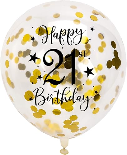 Globos dorados de látex con confeti número 21, decoración de globos de fiesta de cumpleaños de 21 años con confeti, 12 pulgadas, paquete de 16