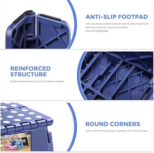 Miniatura 40 de Acko. Taburete plegable de 13 pulgadas de alto, resistente, para niños y adultos, cocina, jardín, baño, taburete con escalón. Blanco,Negro