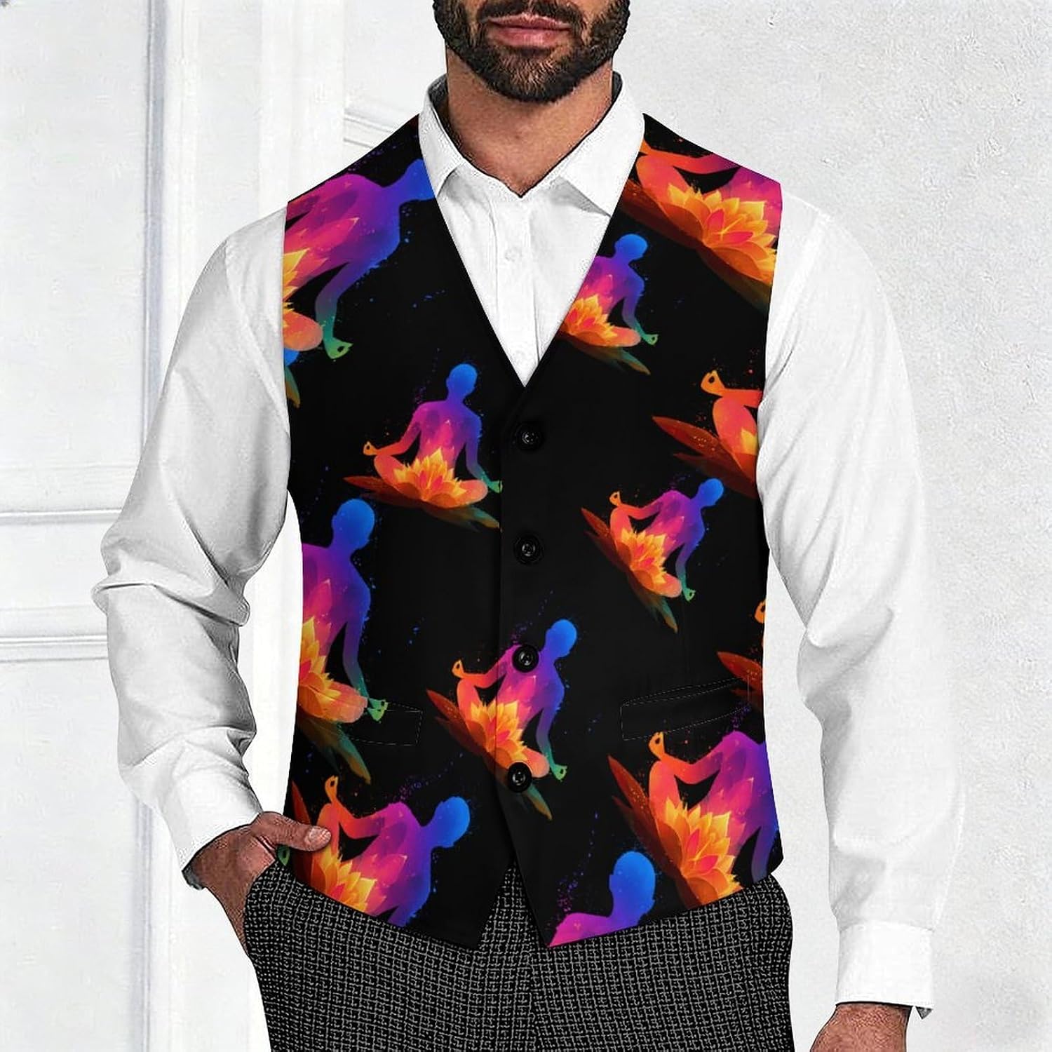 Colorful Lotuses Chakra Energy Men's Suit Vest Formal Vests Casual Dress Fit Waistcoat Casual Tuxedo for Business