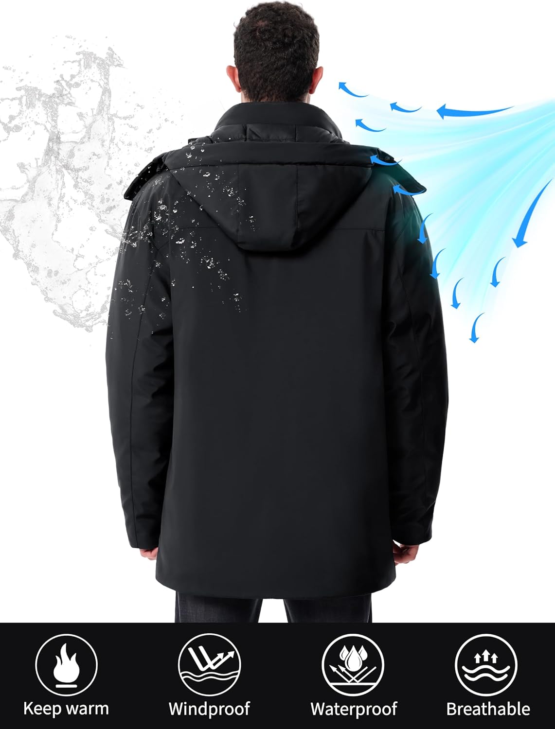 Winter Coats For Men Winter Jackets Waterproof Warm Thicken Puffy Hooded Insulated Thicken Parka Coat - Image 3