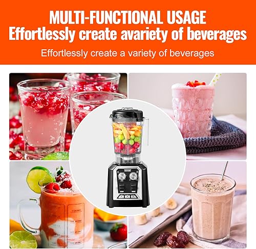 Miniatura 10 de VEVOR Licuadora profesional con escudo, licuadoras comerciales de encimera, combo de licuadora de tarro de 68 onzas, licuadora de acero inoxidable