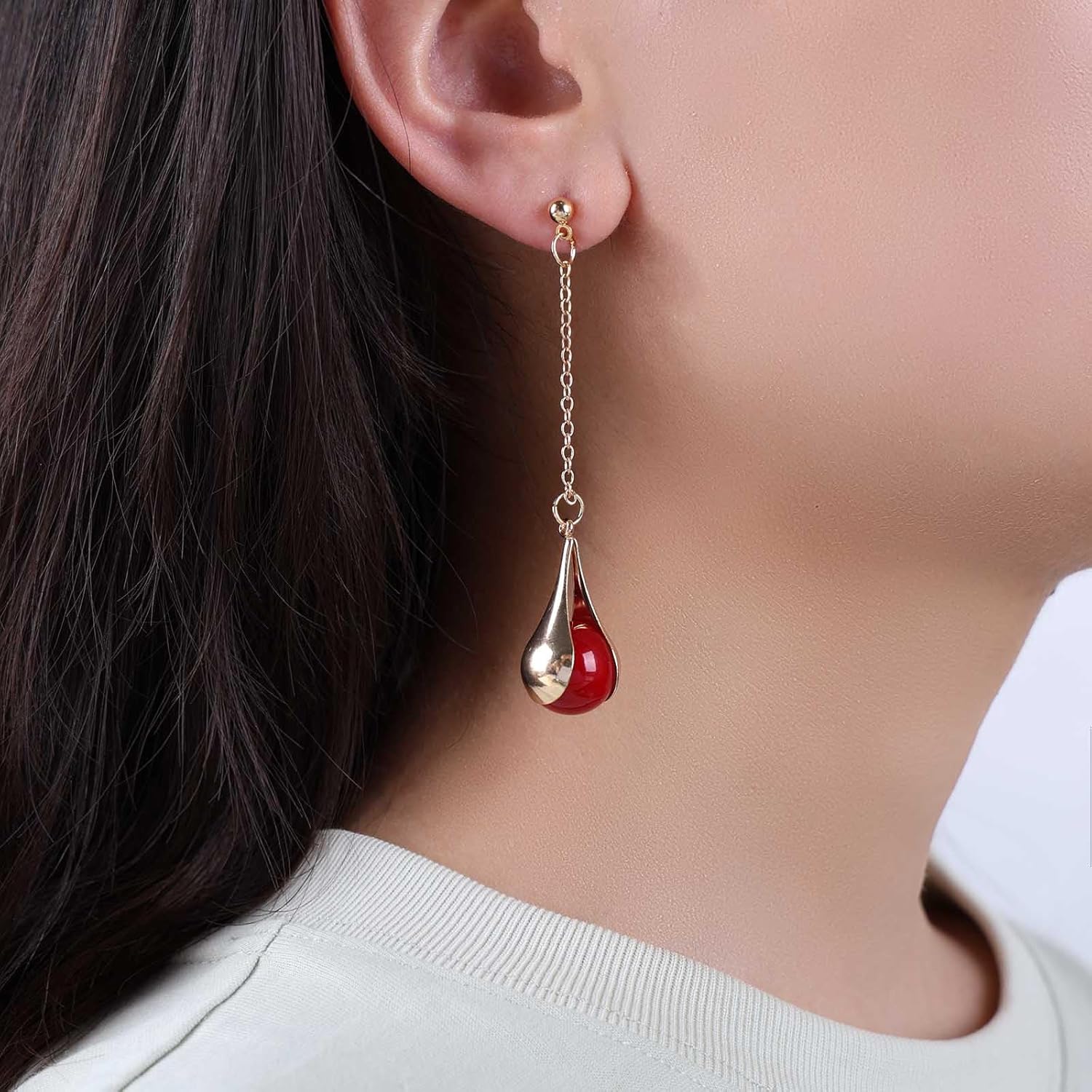 Vintage Long Pearl Drop Earrings Round Pearl Dangle Earrings Gold White Pearl Bridal Earrings Single Pearl Earrings Pearl Bead Earrings Wedding Earring Jewelry for Women - Image 2