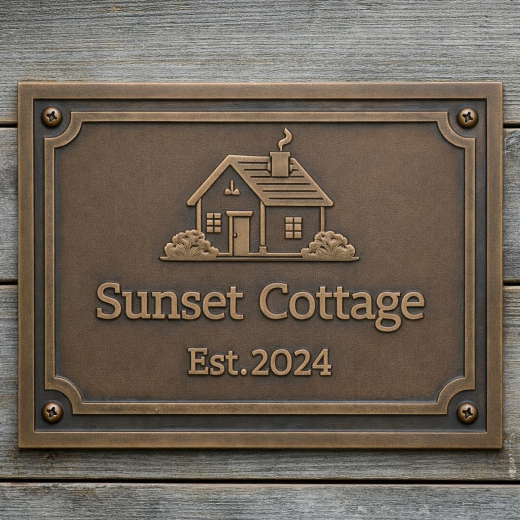 Custom Engraved Brass Plaque – Personalized Name Plate with Elegant Border, Indoor/Outdoor Durable Sign with Mounting Holes for House, Office Door, Memorial or Award Gift (6"x8"IN)