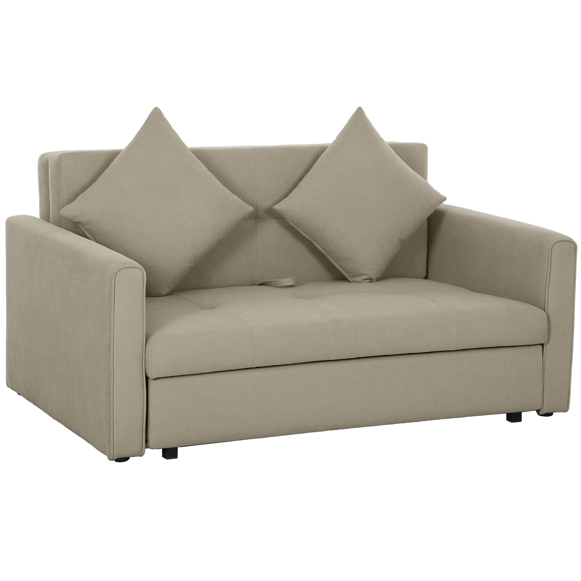 HOMCOM 2 Seater Sofa Bed, Convertible Bed Settee, Modern Velvet Loveseat Sofa Couch with 2 Cushions, Hidden Storage for Living Room, Guest Room, Light Brown
