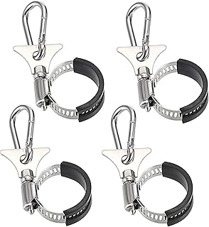 OwnMy Set of 4 Adjustable Flagpole Clips with Carabiner Boat Flag Clips Metal Flag Pole Clamps Flagpole Clip Rings
