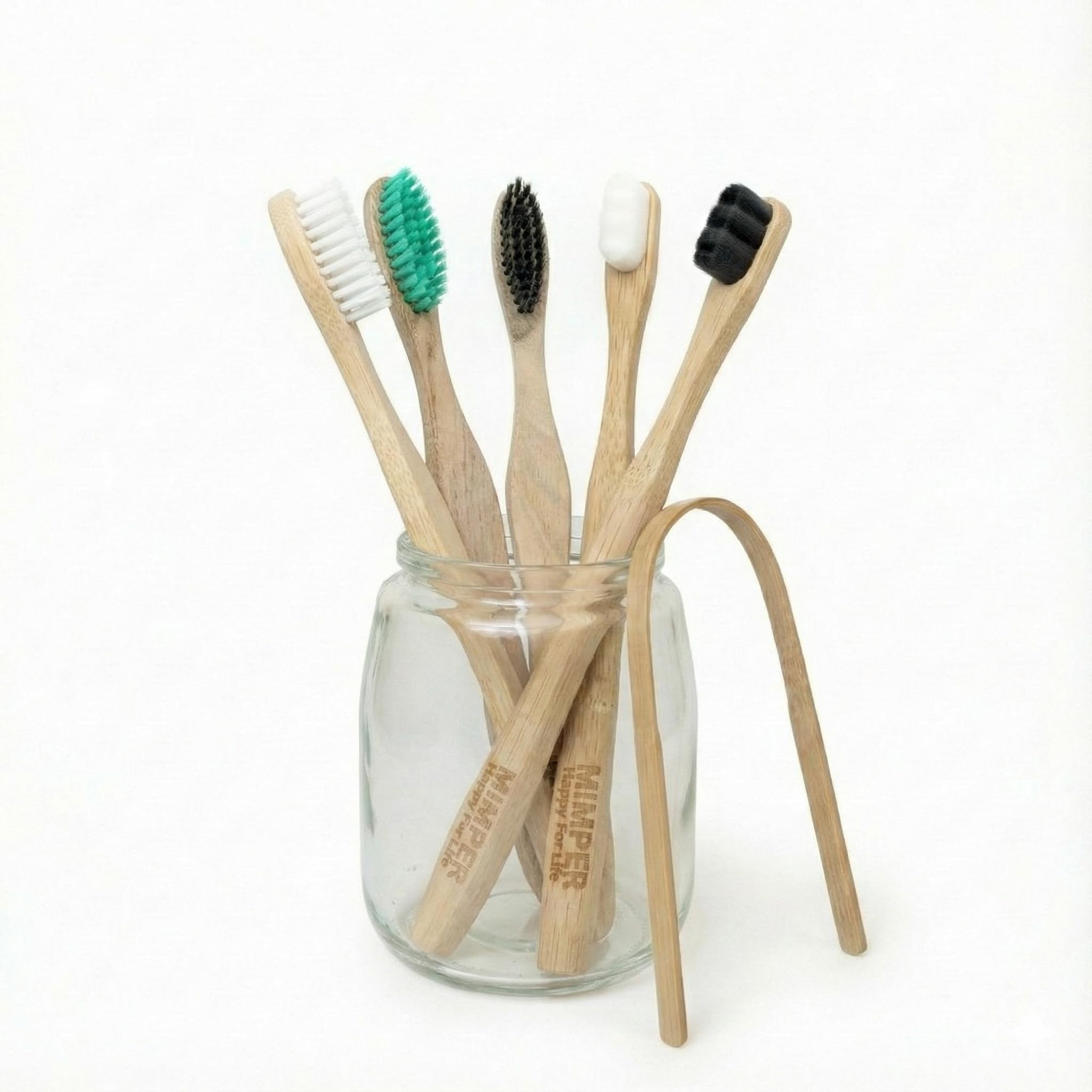 Natural Eco-Friendly Toothbrush Set (Pack of 5) with FREE Bamboo Tongue Cleaner | 2 Antibacterial Neem Wood (Black & Green) + 3 Natural Bamboo Brushes (2 Ultra-Soft Curved, 1 Soft) Charcoal Infused Teeth Whitening Toothbrush |1000+ Soft Charcoal Infused BPA-free Bristles-image-8