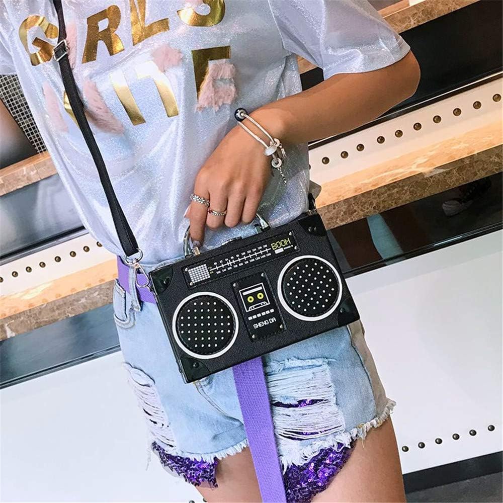 Unique Vintage Radio Shaped Crossbody Bag Women Clip Clasp Shoulder Bag Handbag (Black) - Image 2