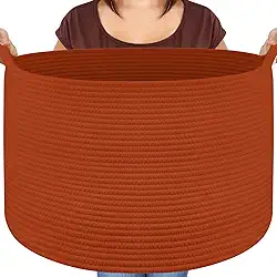 Cesta grande de corda de algodão 2GG – Armazenamento grande Maliton para cobertores, toalhas, travesseiros – Cesta redonda de brinquedo – Cesto de roupa suja de tecido com alças – 55,88 cm x 55,88 cm