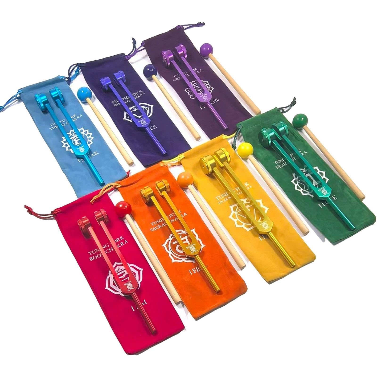 Diapasones de chakra, kit de frecuencias de chakra codificadas por colores