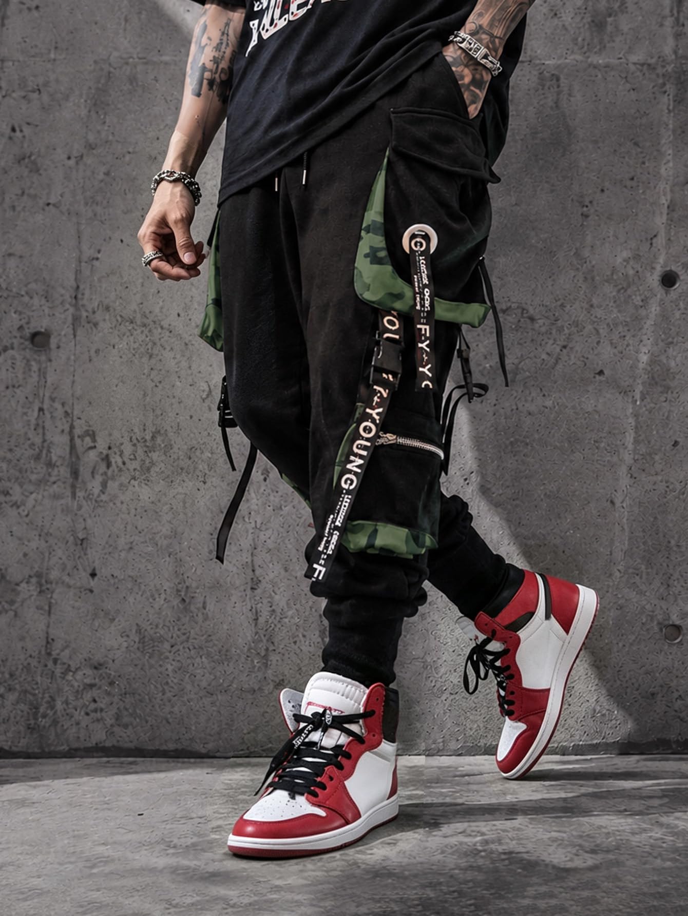 Hello MrLin Men's Techwear Pants Hip Hop Joggers Cargo Pants Baggy Streetwear Punk Trousers Harem
