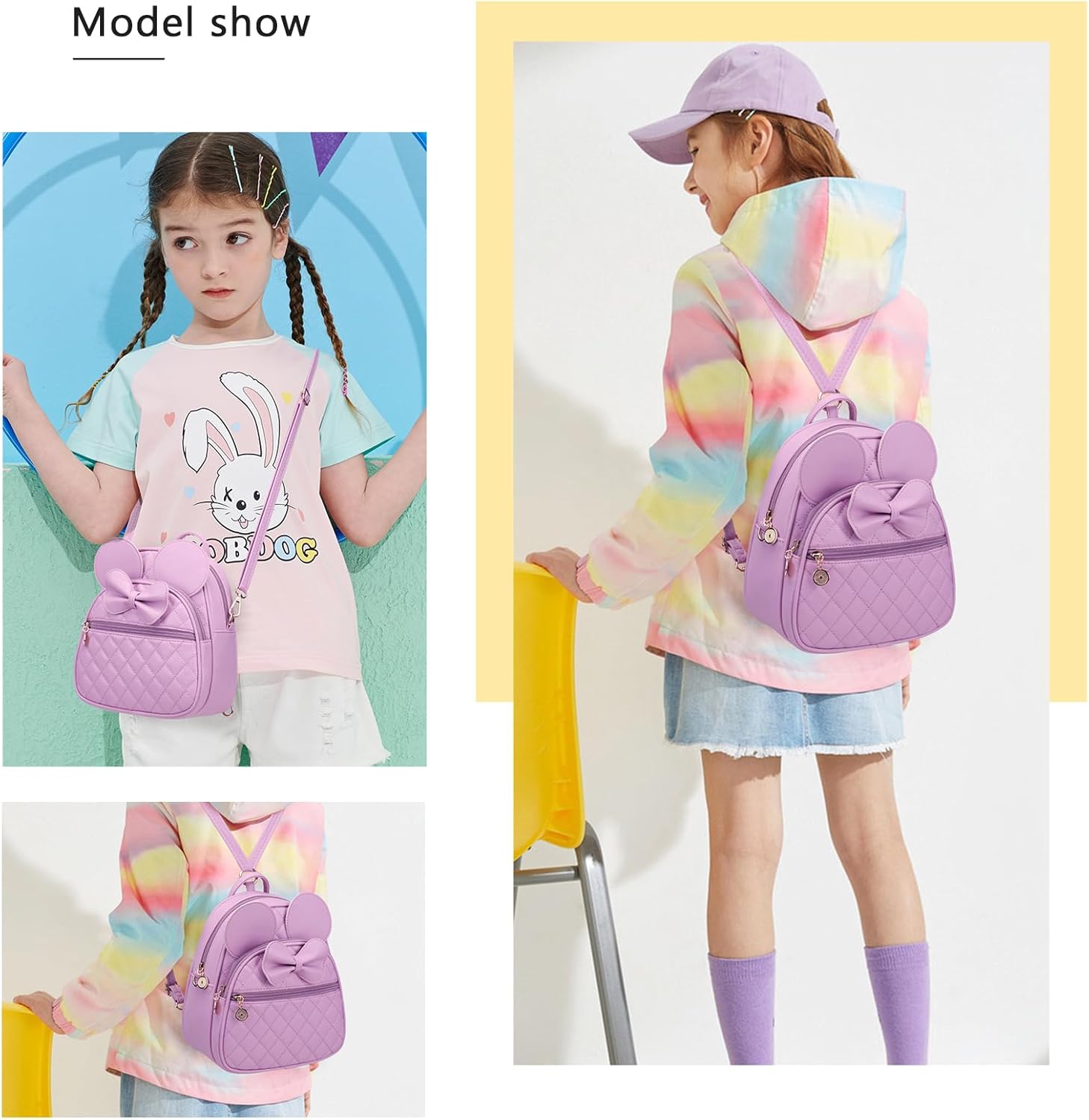 KL928 Girls Mini Backpack Bowknot Polka Dot Cute Small Daypacks Convertible Shoulder Bag Purse for Women - Image 7