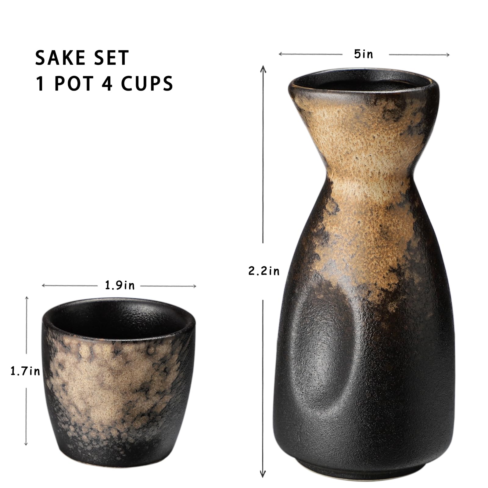 Set à saké avec gobelet et pot à vin, en porcelaine, pour chauffe-eau, 1 pot à saké, 4 gobelets à saké (B1)